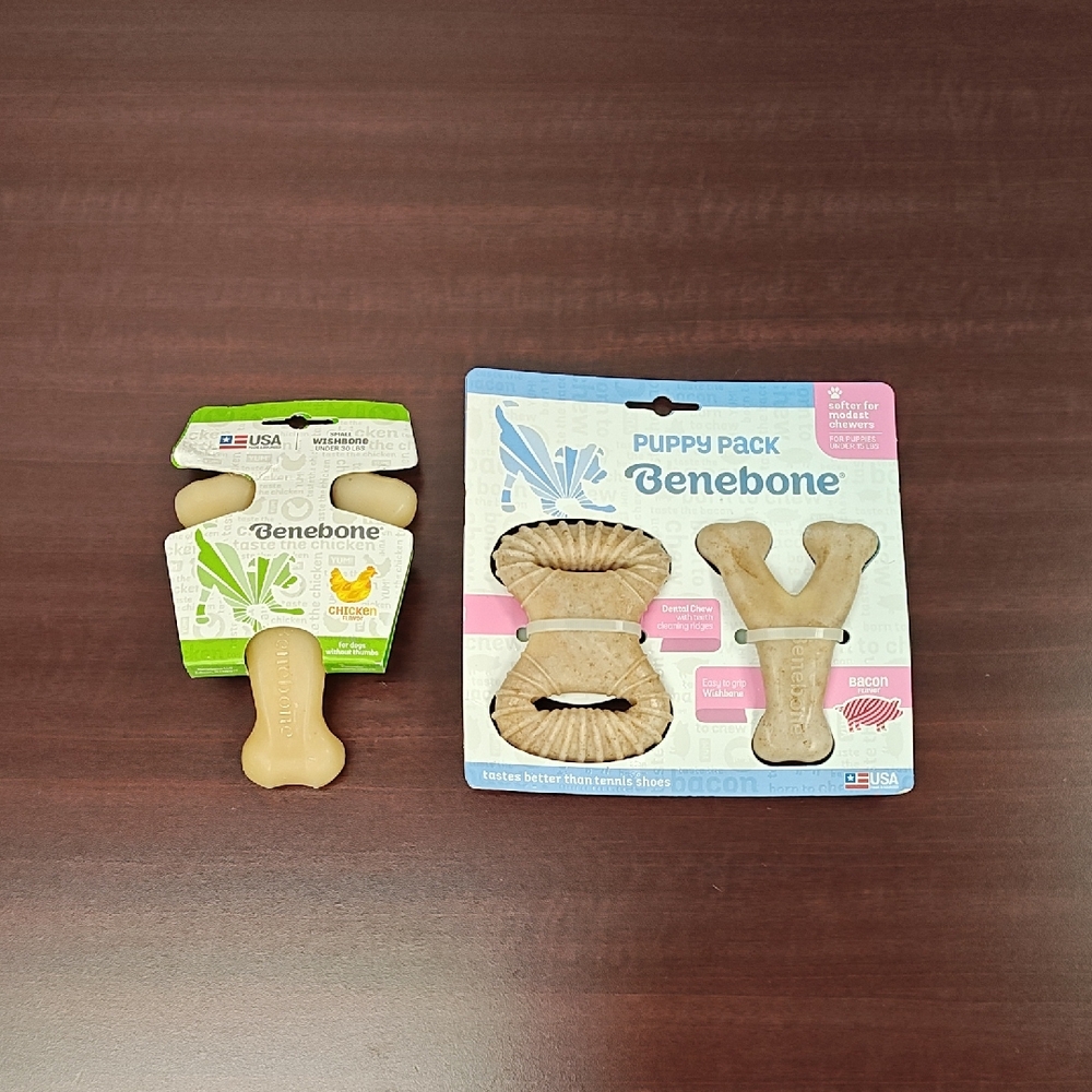 Benebone Bacon Flavor 2 piece "Puppy Pack" & Small Chicken Wishbone Dog Chews